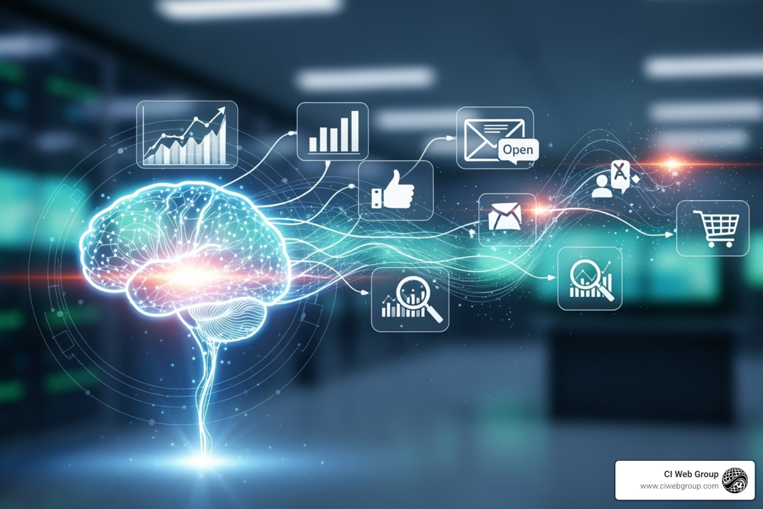 Collage showcasing different AI tool interfaces for content, analytics, and customer chat - ai marketing automation tools