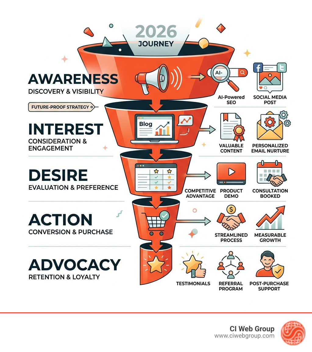 Infographic showing 2026 sales funnel consulting journey from awareness to advocacy with key stages and tactics - Sales Infographic showing 2026 sales funnel consulting journey from awareness to advocacy with key stages and tactics - Sales