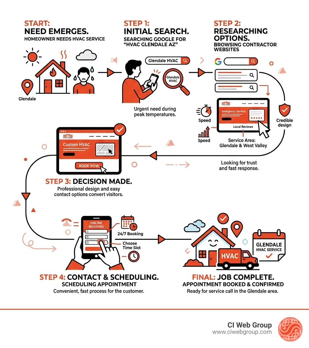 Infographic showing the HVAC customer journey from Google search to booked appointment in Glendale, AZ - glendale custom Infographic showing the HVAC customer journey from Google search to booked appointment in Glendale, AZ - glendale custom