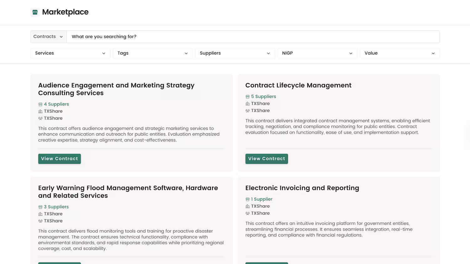 Civic Marketplace platform includes supplier search and comparison tools