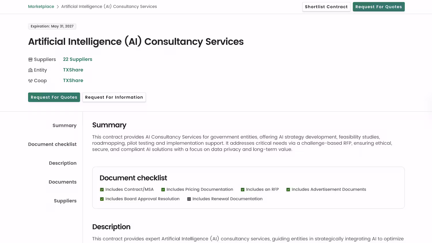 Civic Marketplace platform includes supplier search and comparison tools