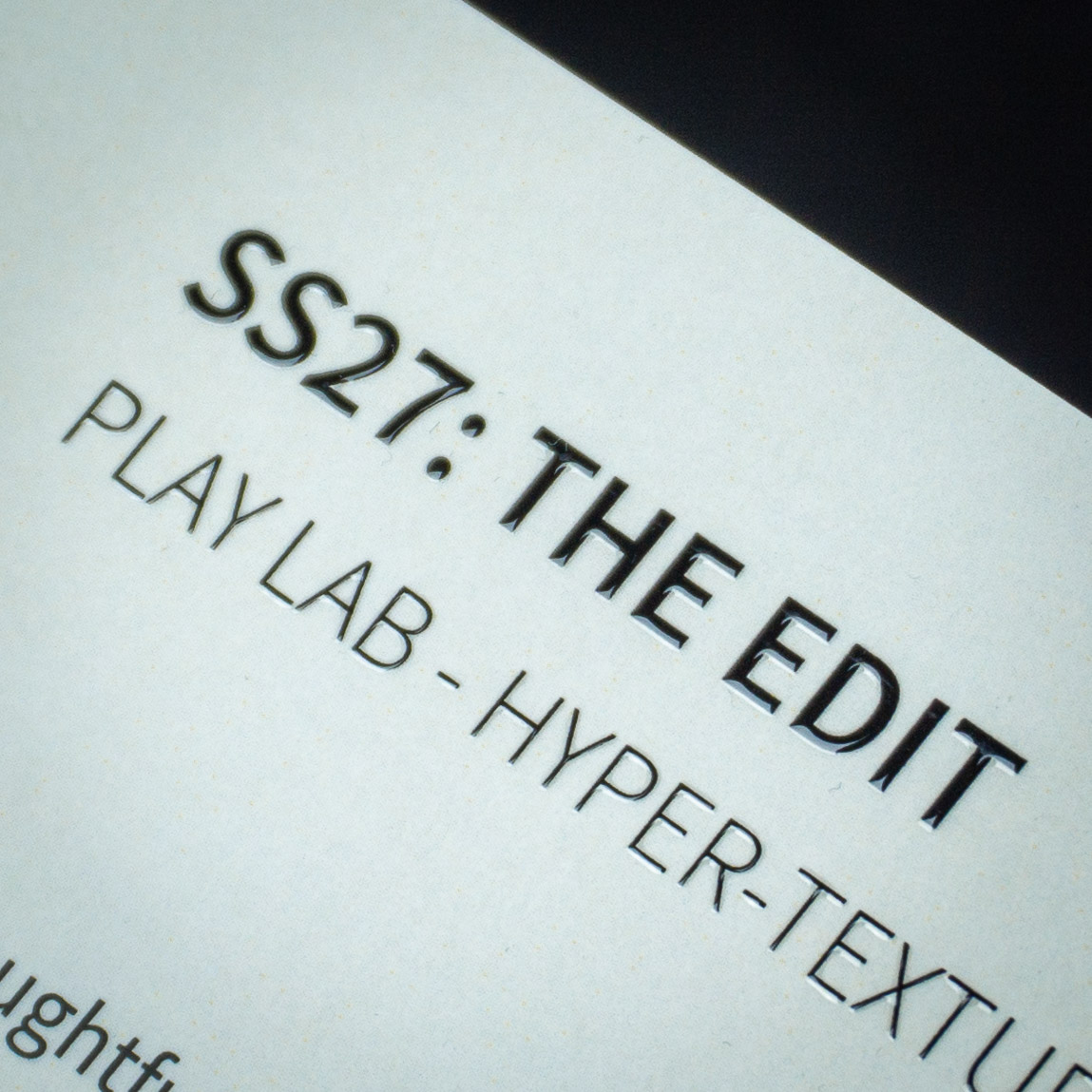 Card printed "SS27: The Edit, Play Lab, Hyper-Texture"