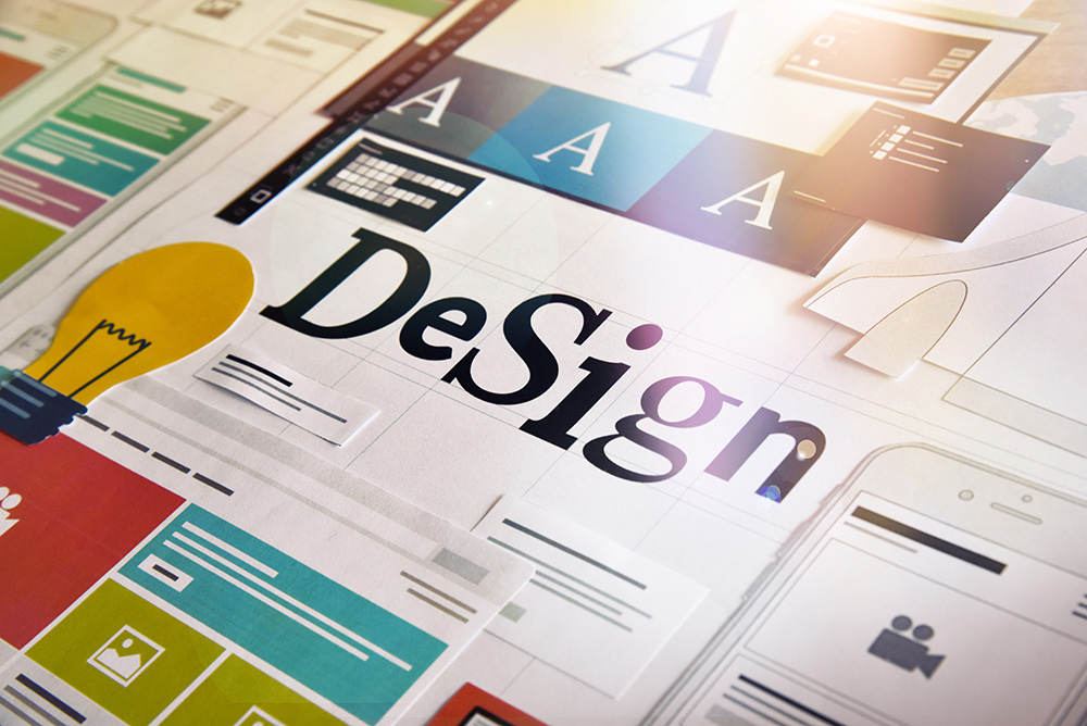 Collage of typography and colour design boards spelling "Design"