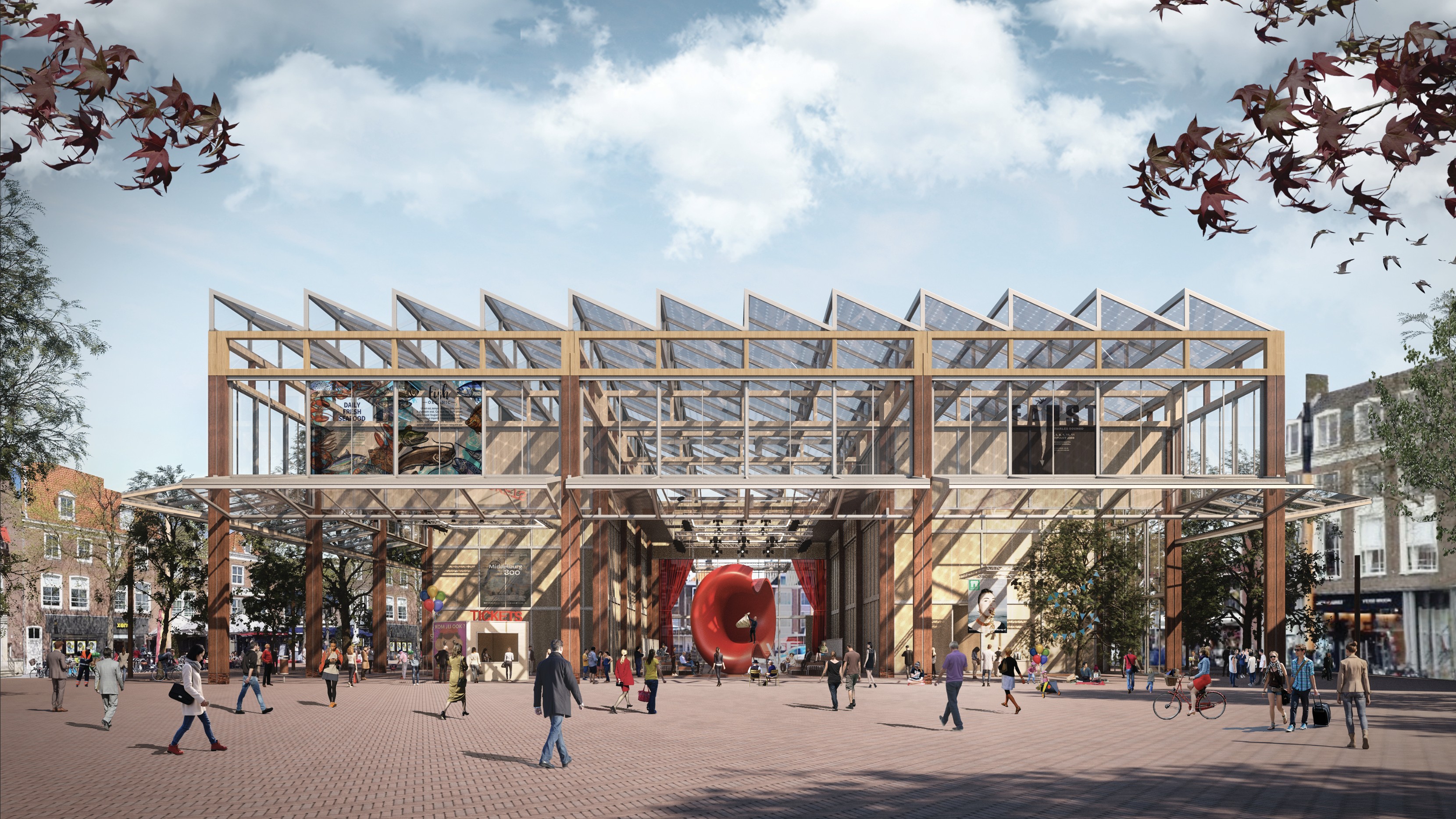 vooraanzicht groot open theater van hout constructie