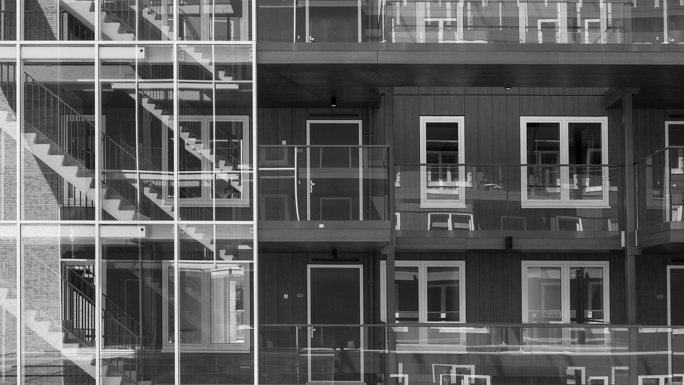 closeup of a facade residential building wood material