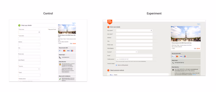 Will the new layout of the personal detail's website make more customers finish the booking process? An A/B test will tell us.