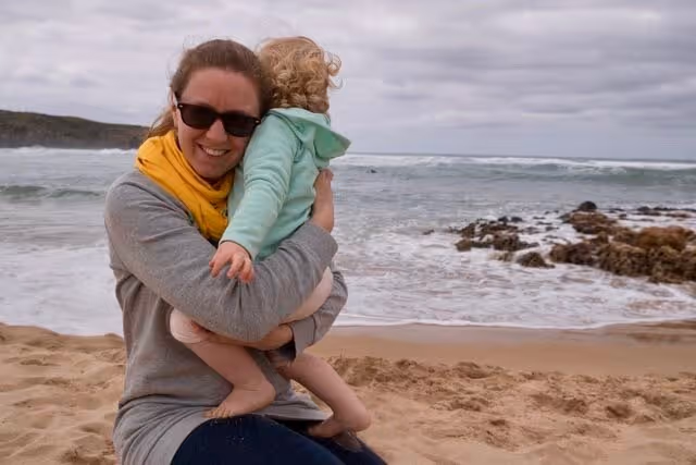 Meg and her youngest on vacation in Portugal