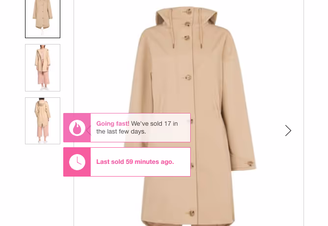 House of Fraser displays real-time activity on their site, both on the search and product page.