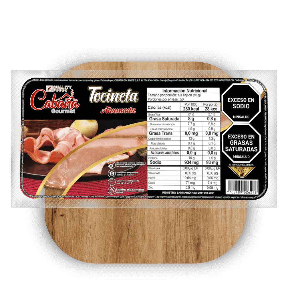 empaque de tocinetas de cerdo con sabor ahumado hechas en Bogotá