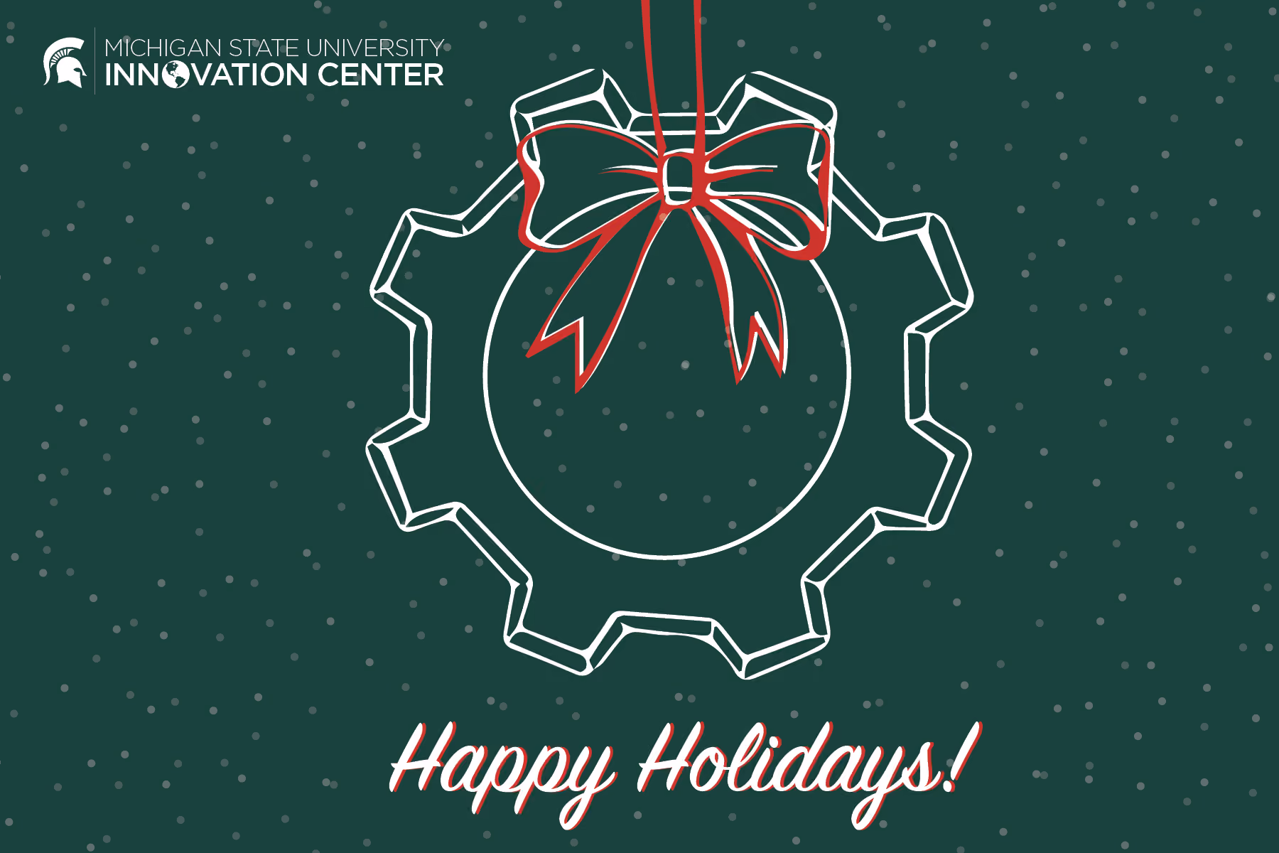 happy holidays Social Media graphic of a bolt turned into a wreath