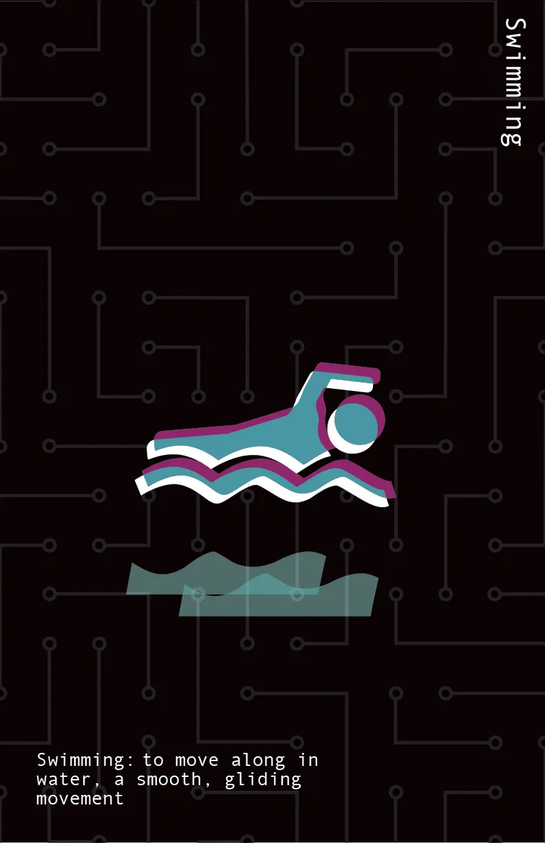 Graphic with an Icon of a swimmig Person behind a head shape 