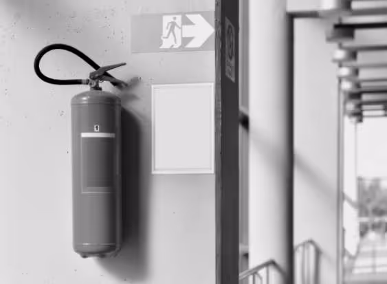 Fire extinguisher on a wall. 