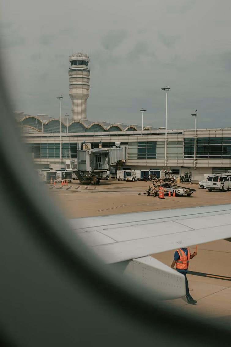Airport view from airplane window