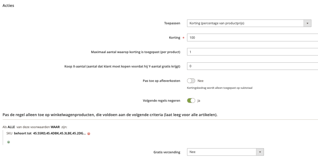 Winkelwagen prijsregels acties regels