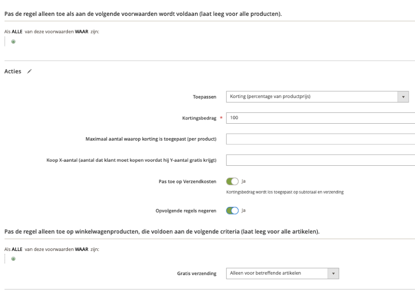 Winkelwagen prijsregels code voor nalevering garantie