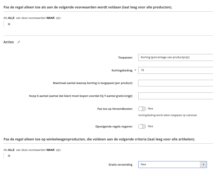 Winkelwagen prijsregels korting voorbeeld stap 2