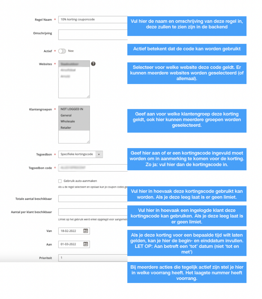 Winkelwagen prijsregels functies