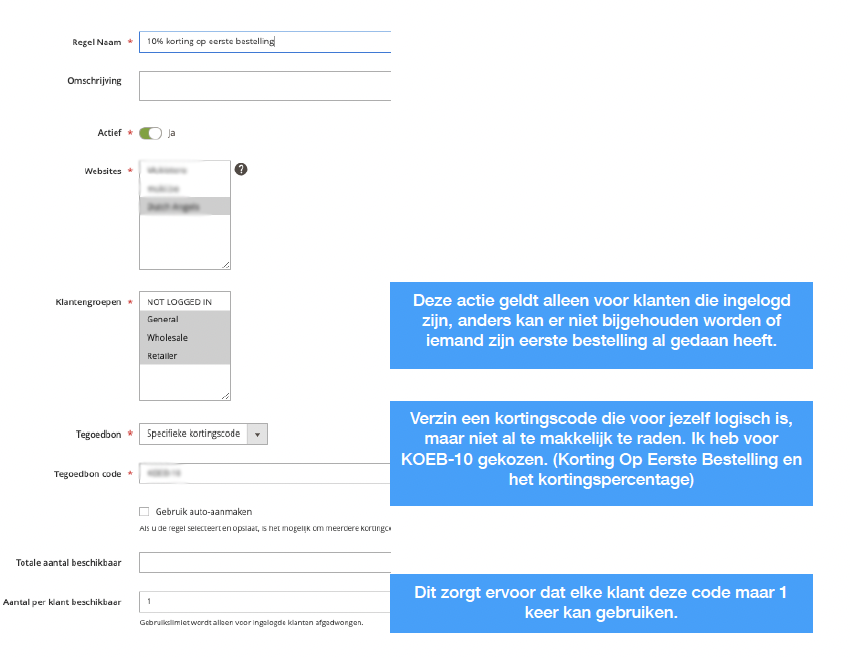 Winkelwagen prijsregels korting voorbeeld