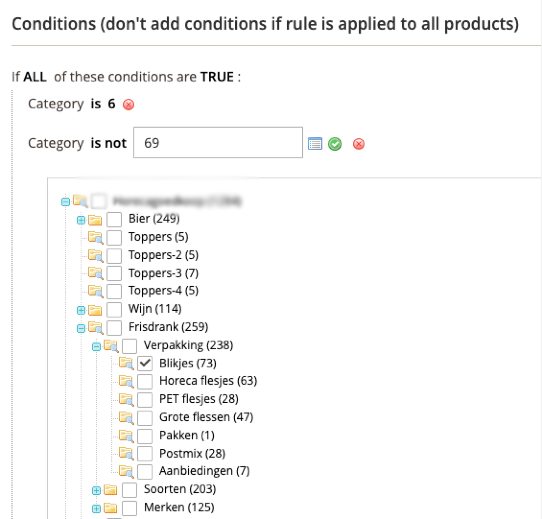 Structuur van de catalogus binnen de catalogus prijs regels