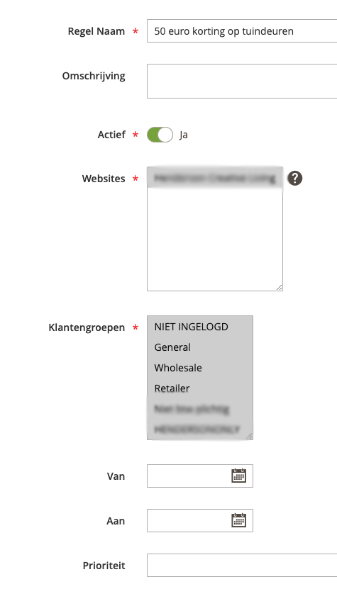 Catalogus prijsregels naam en informatie