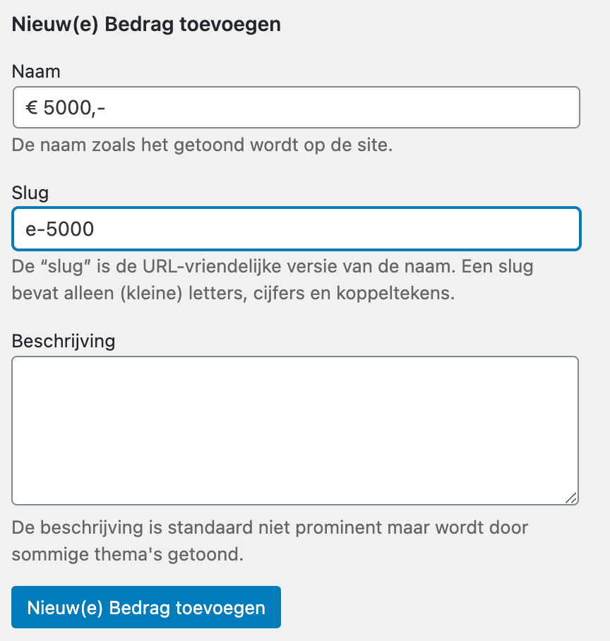 Nieuwe bedragen toevoegen
