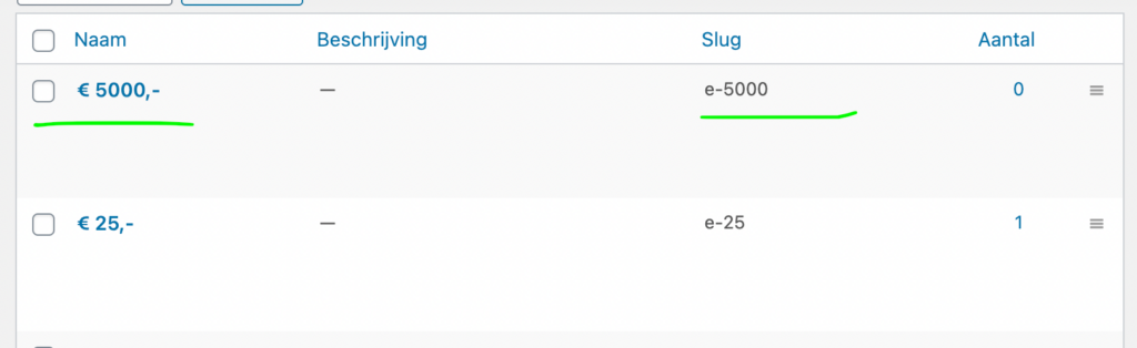 Bedragen in een kollom