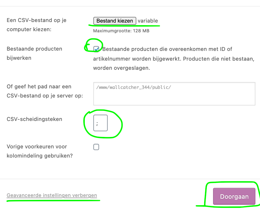 CSV bestand uploaden