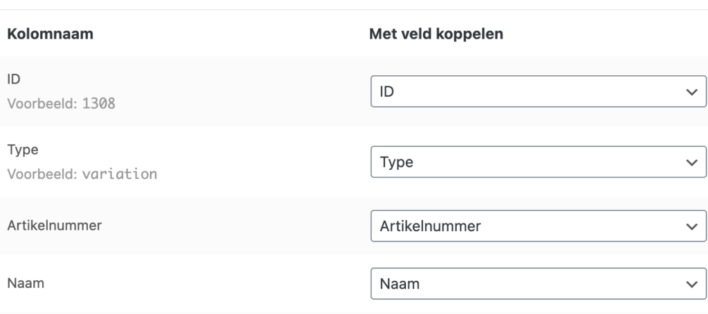 Kolomnaam met veld koppelen tabel