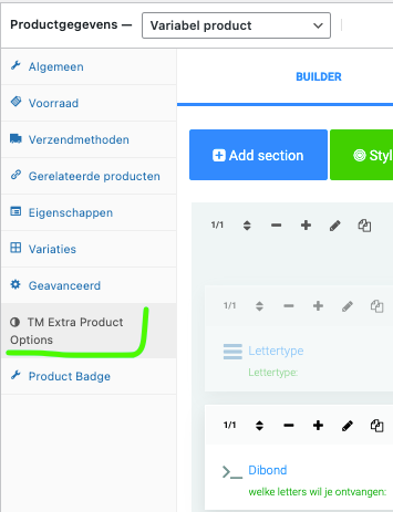 Uitleg TM Extra Product Options