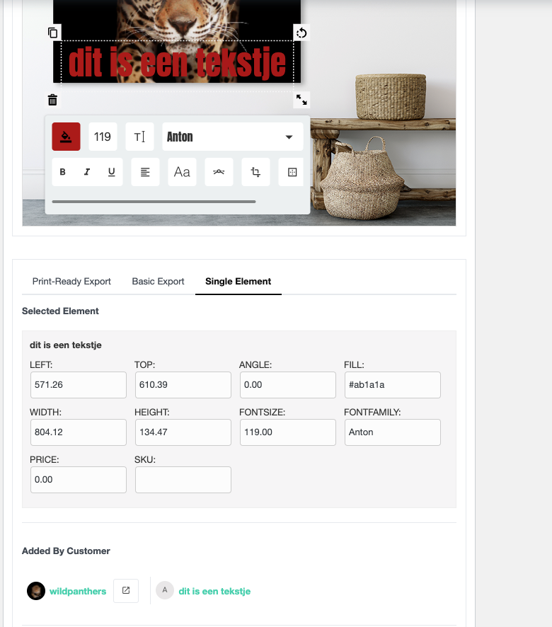 tekst van single element of product designer