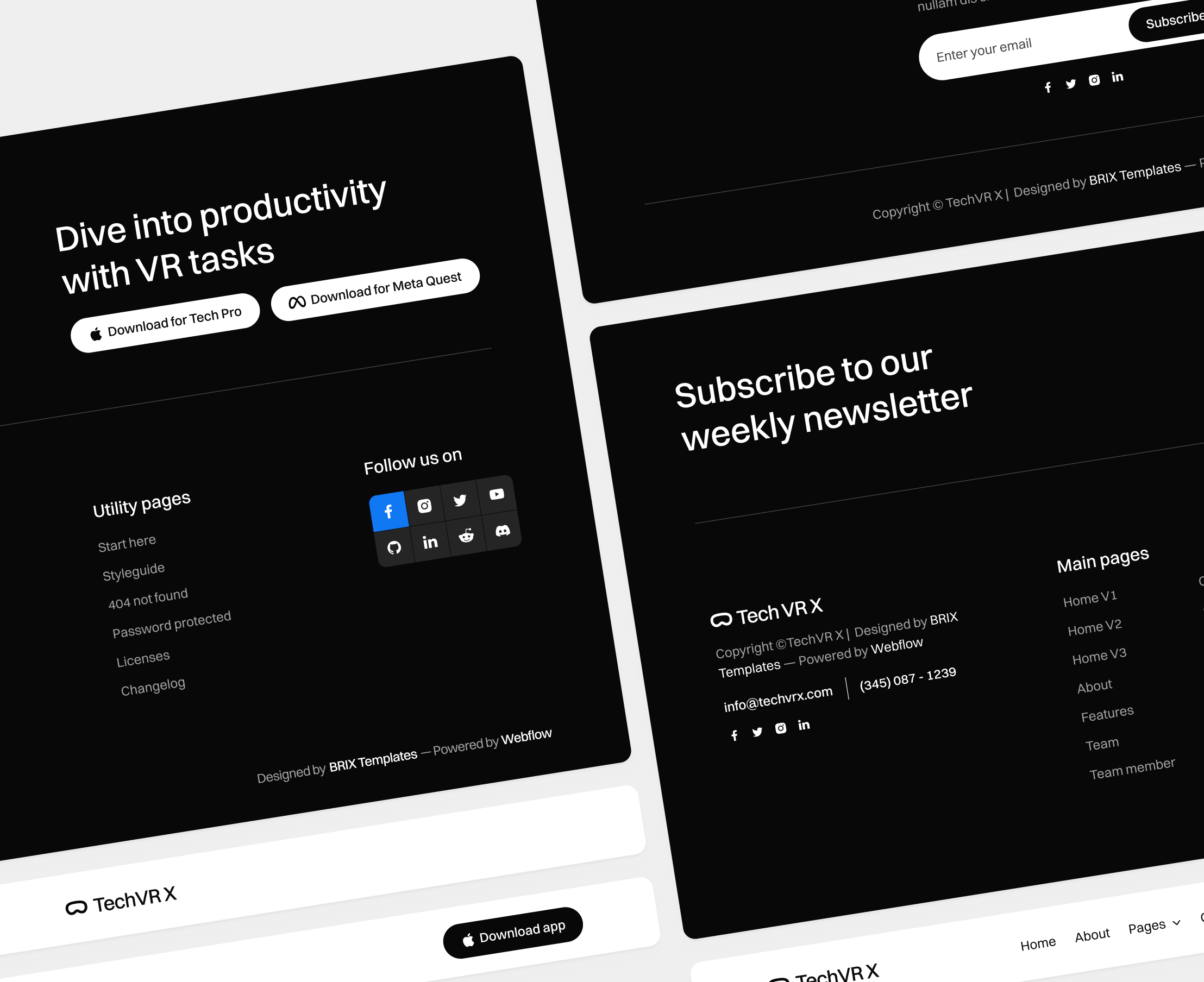 TechVR X - 3 Headers And Footers - VR & AR Webflow Templates