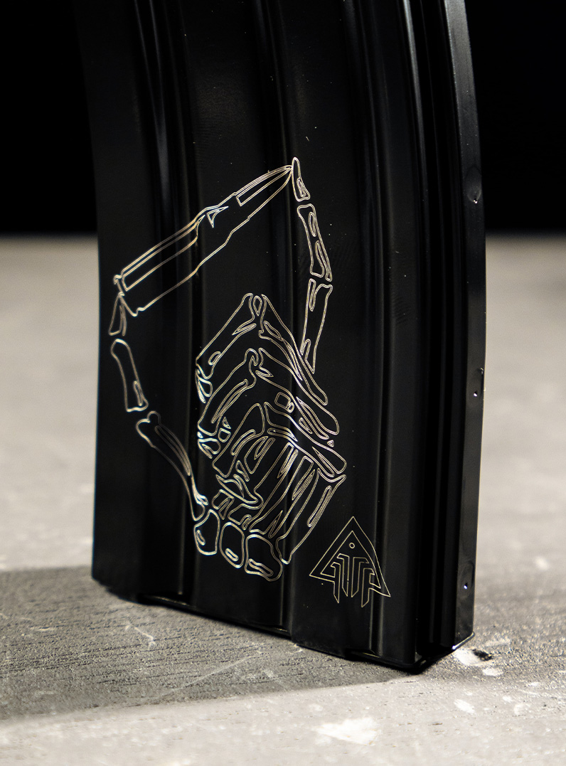Delta Team Tactical Customs laser engraved AR Magazine. Photo by Trent Whiting