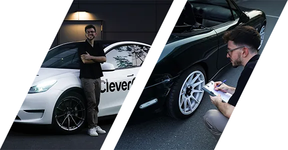 Maximilian Fromm im Telefonat neben einem Fahrzeug