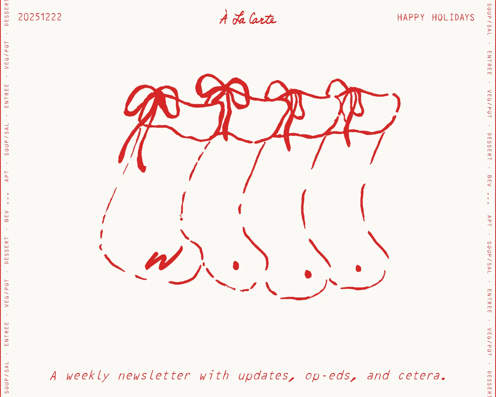 Holiday À La Carte cover with red stockings