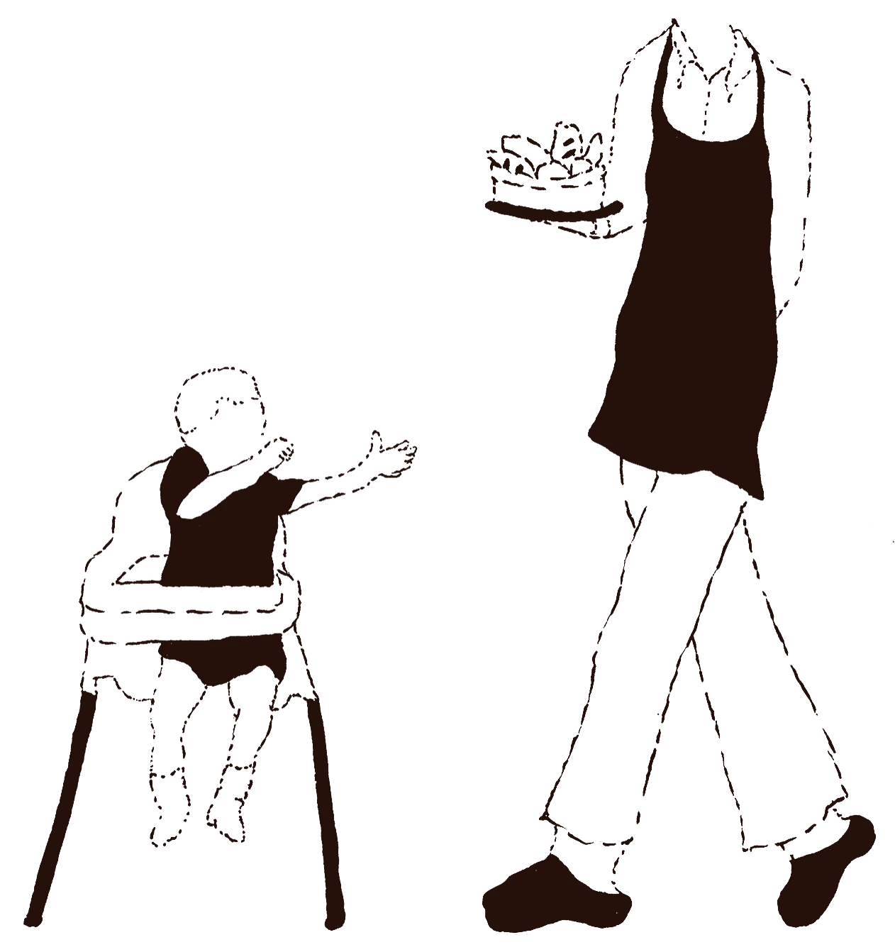 A waiter serving a baby in a high chair