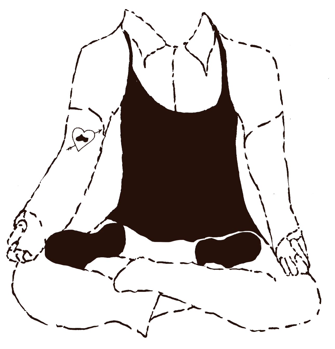 A server sitting cross-legged in clogs
