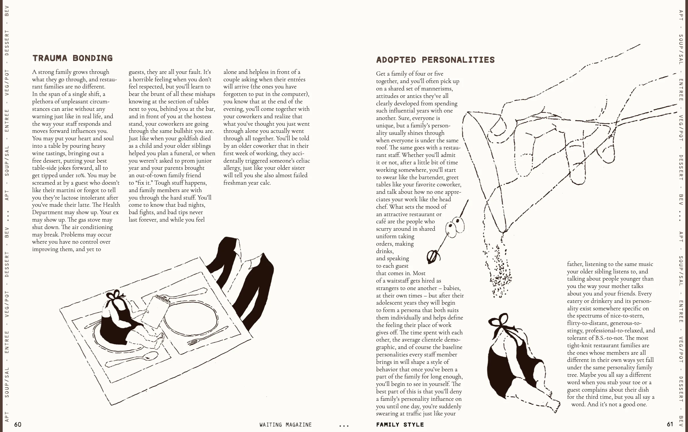 Family Style spread where a column of text wraps around a martini illustration