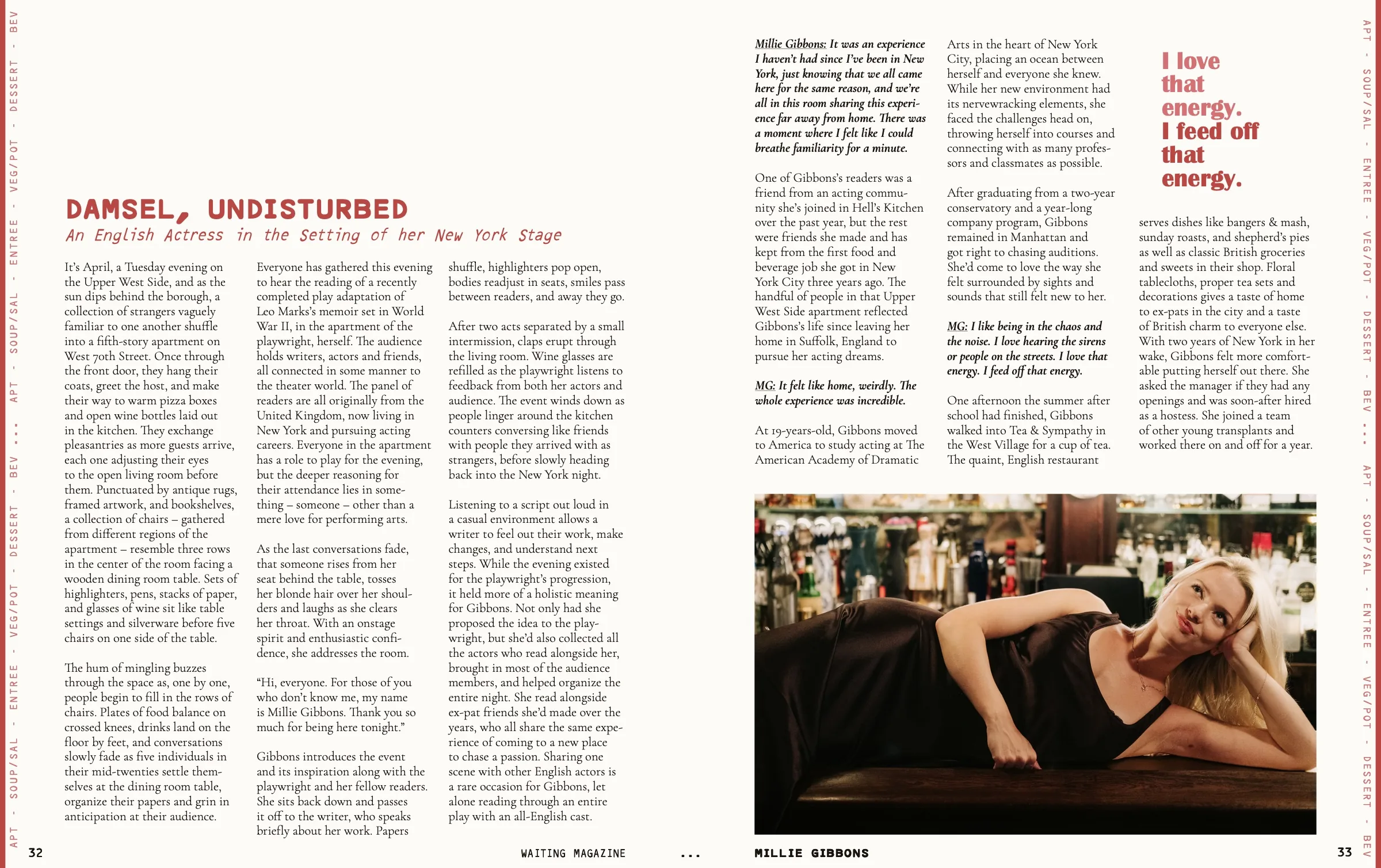 Millie Gibbons spread with a red pull quote