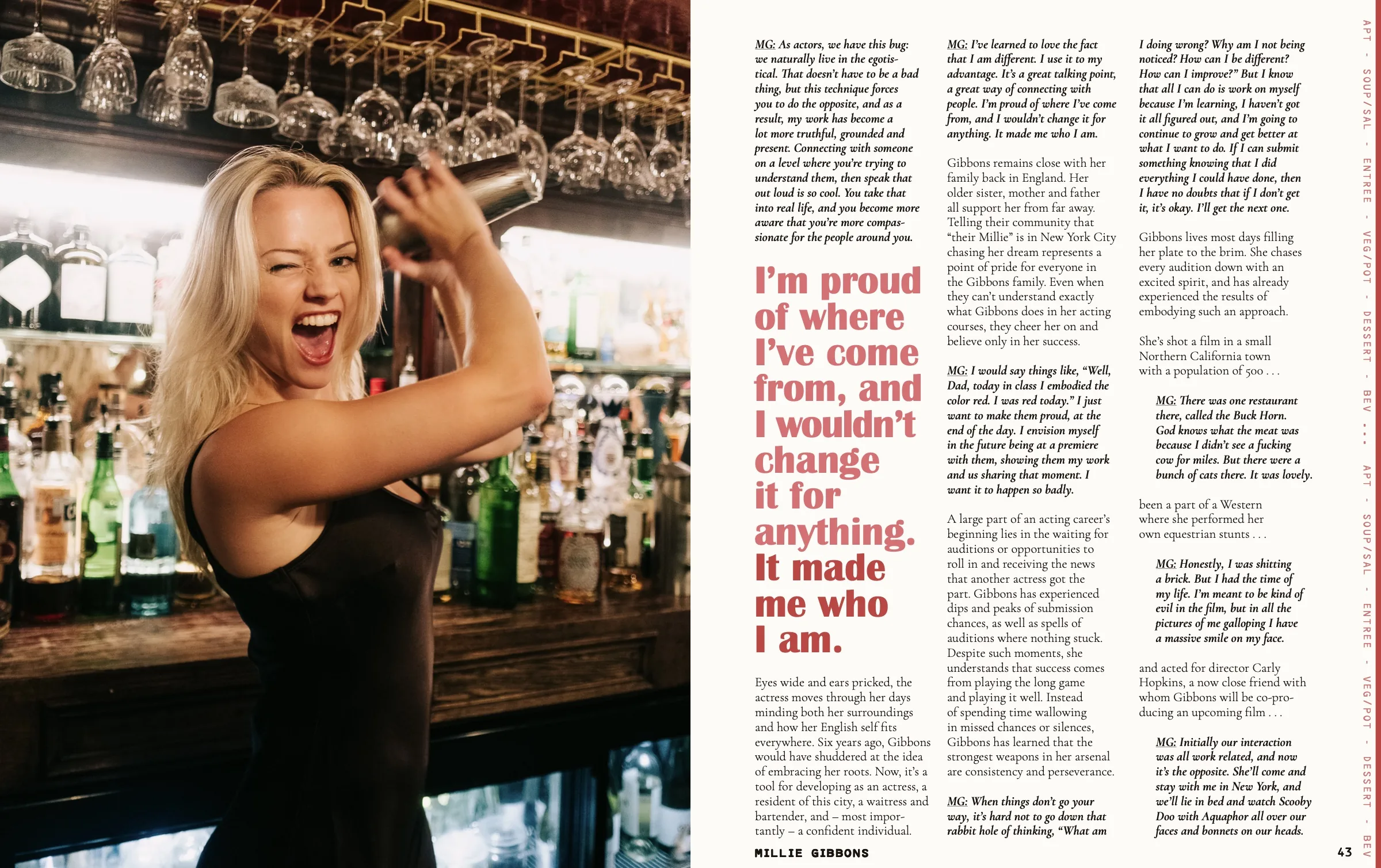 Millie Gibbons spread with a red hero quote