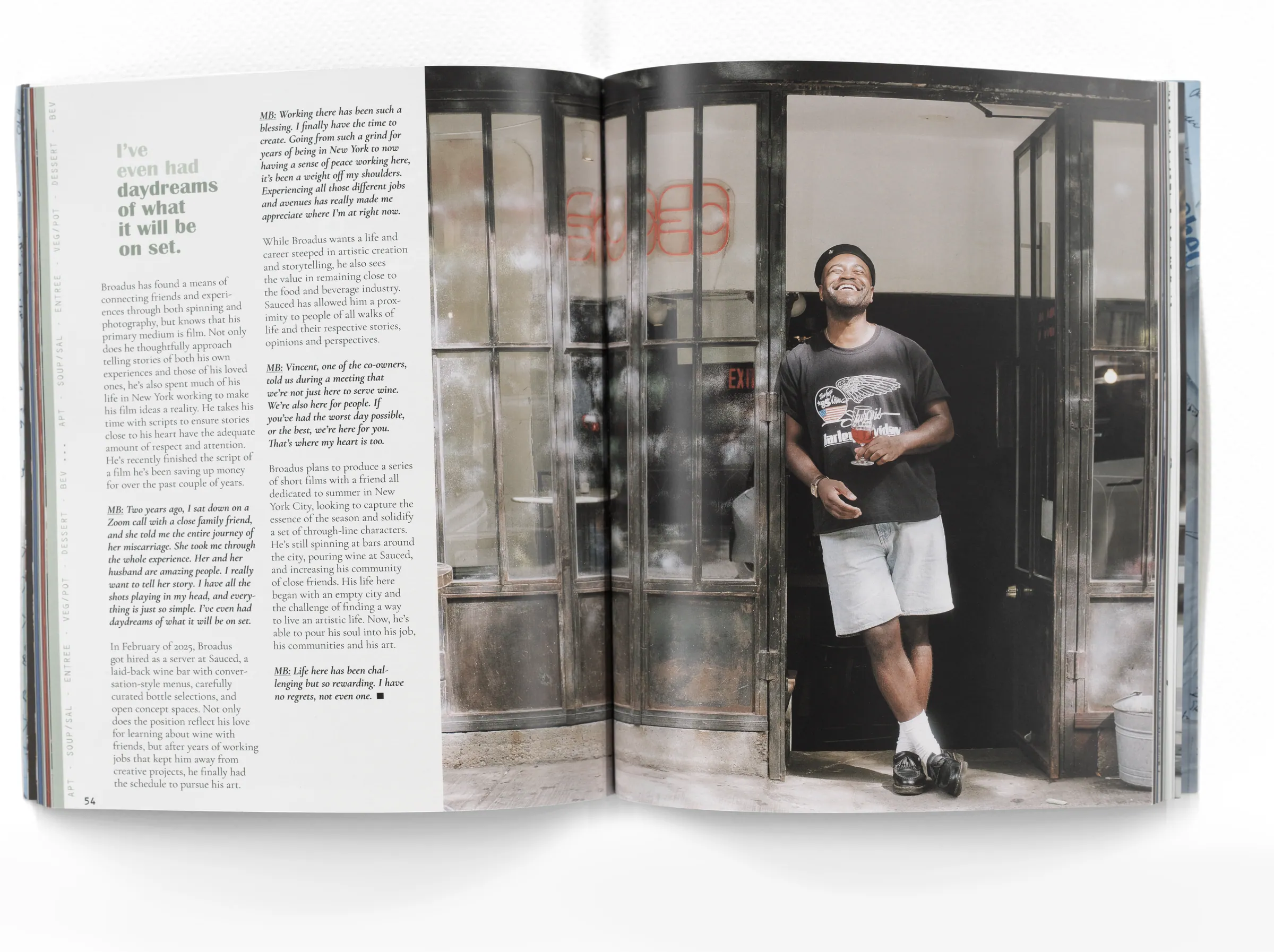 An open copy of Waiting at the Malachi Broadus feature