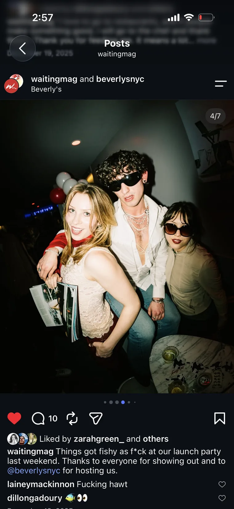 Instagram post from the Edition 3 launch party at Beverly's