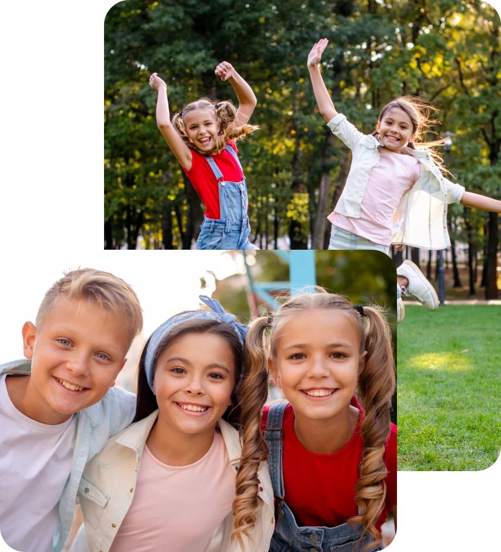 three cute friends smiling playground