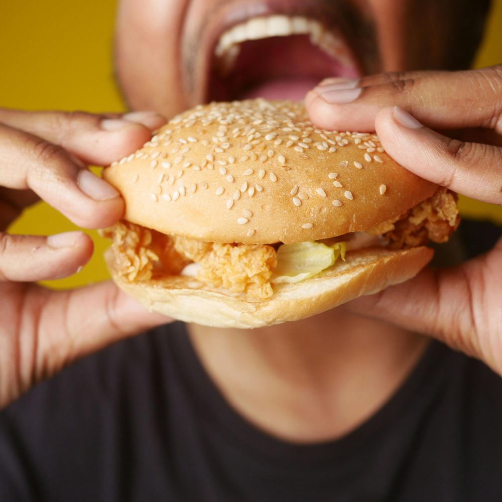 Cheese-loaded chicken burger at Meat & Eat.