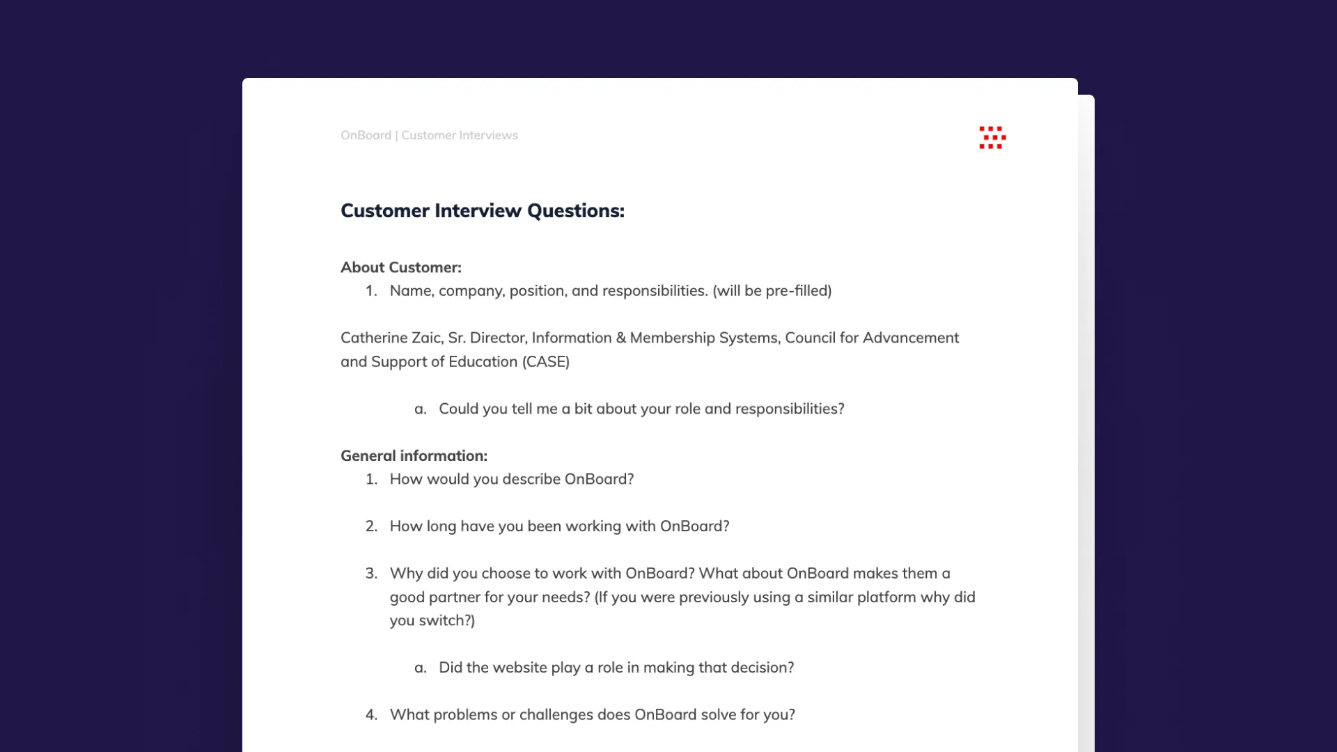 Interview document for OnBoard Meetings