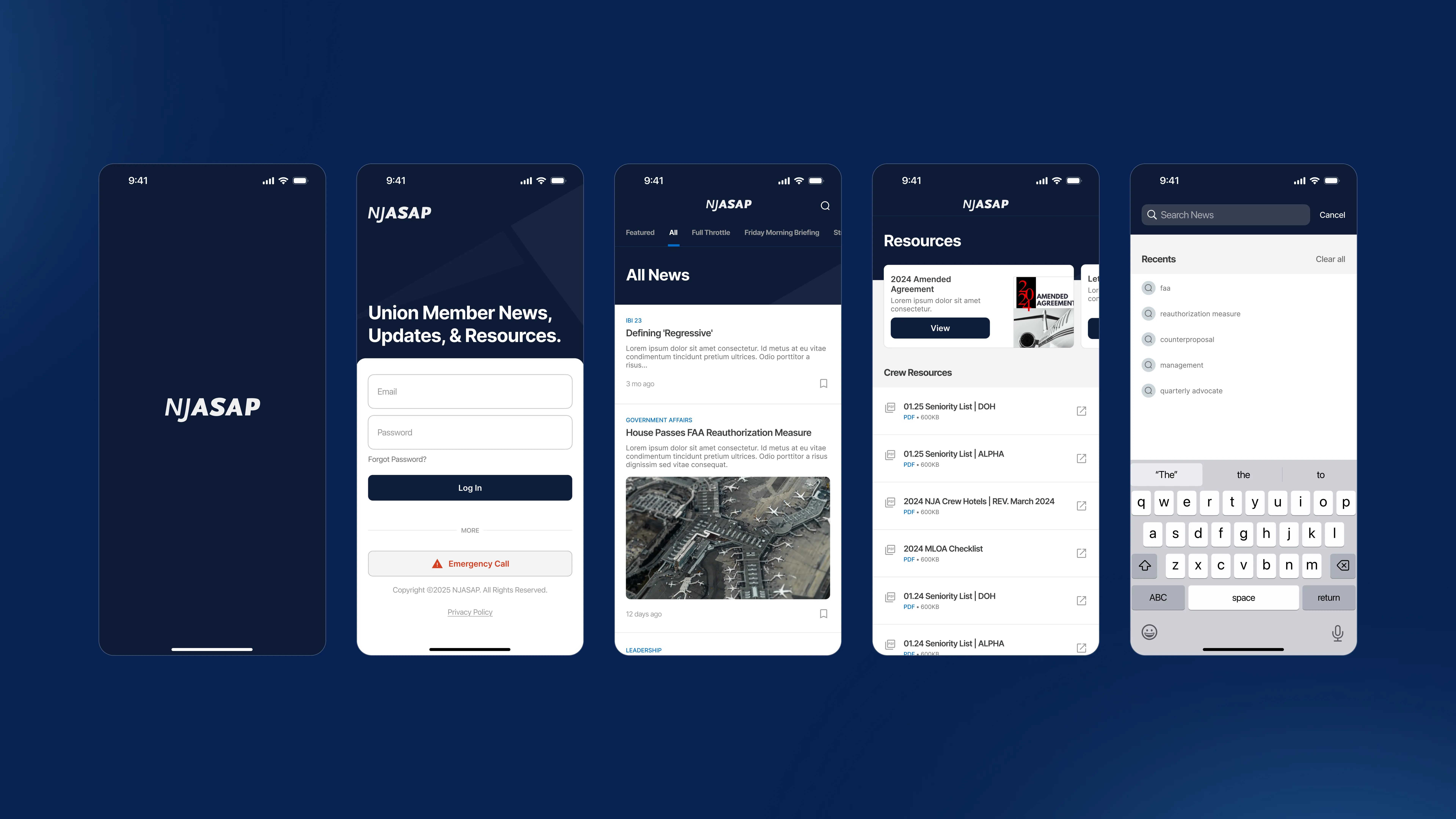 Various screens from NJASAP mobile app