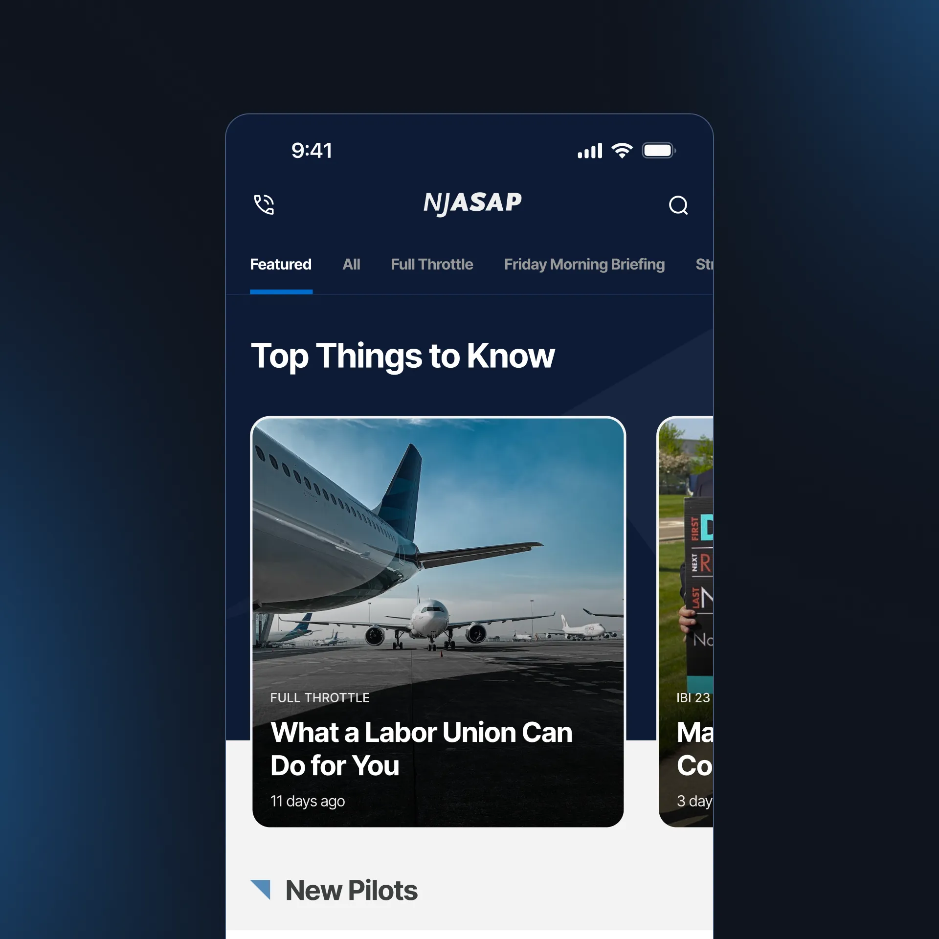 Newsfeed screen from NJASAP app