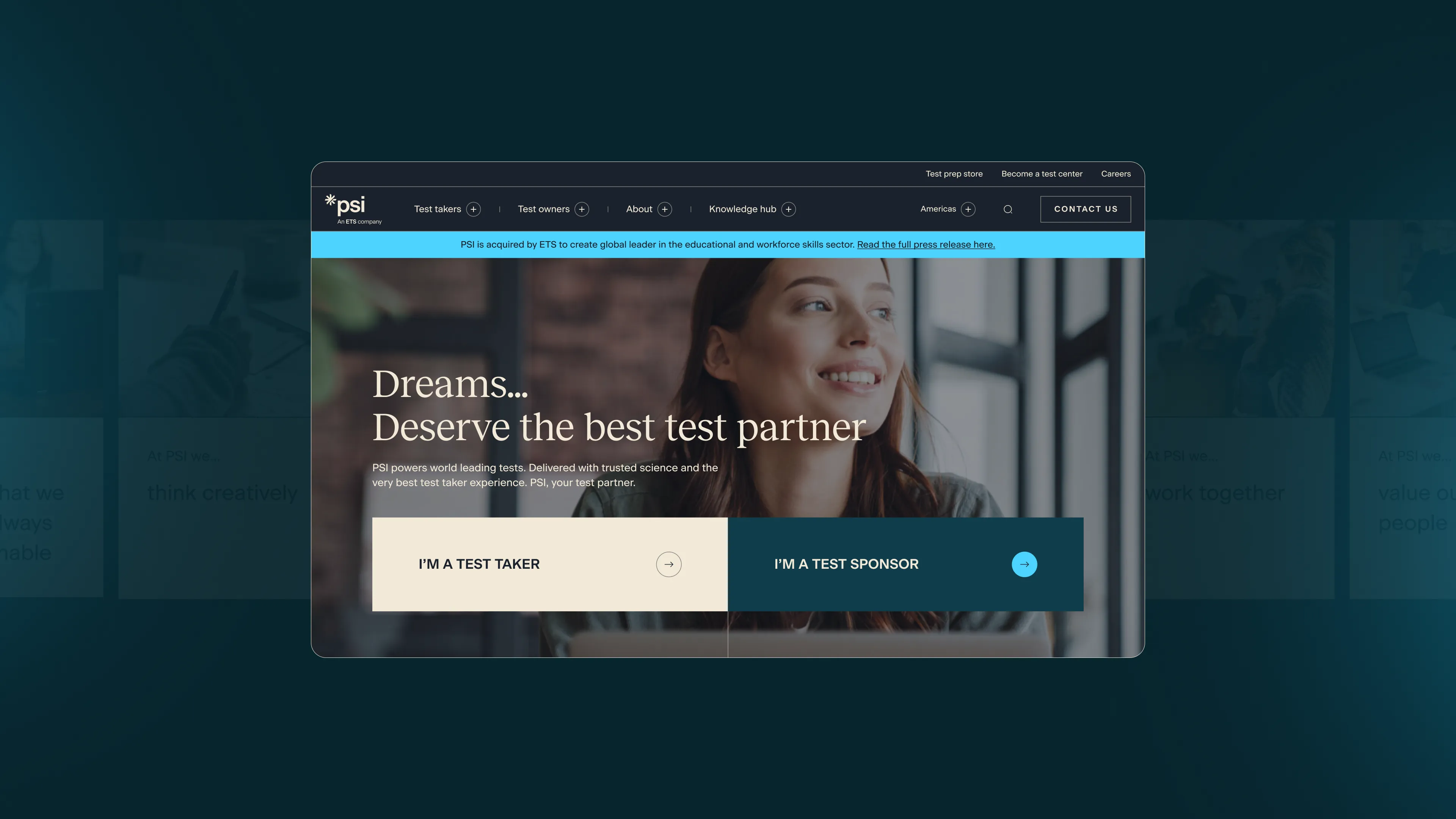 PSI Exams website home hero