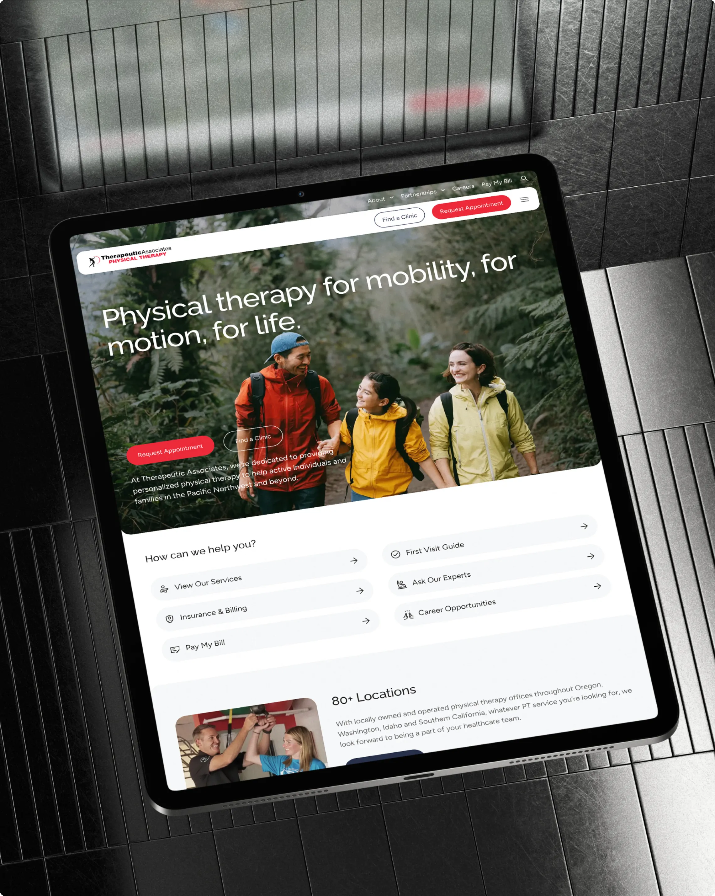 Tablet mockup showing the Therapeutic Associates website.