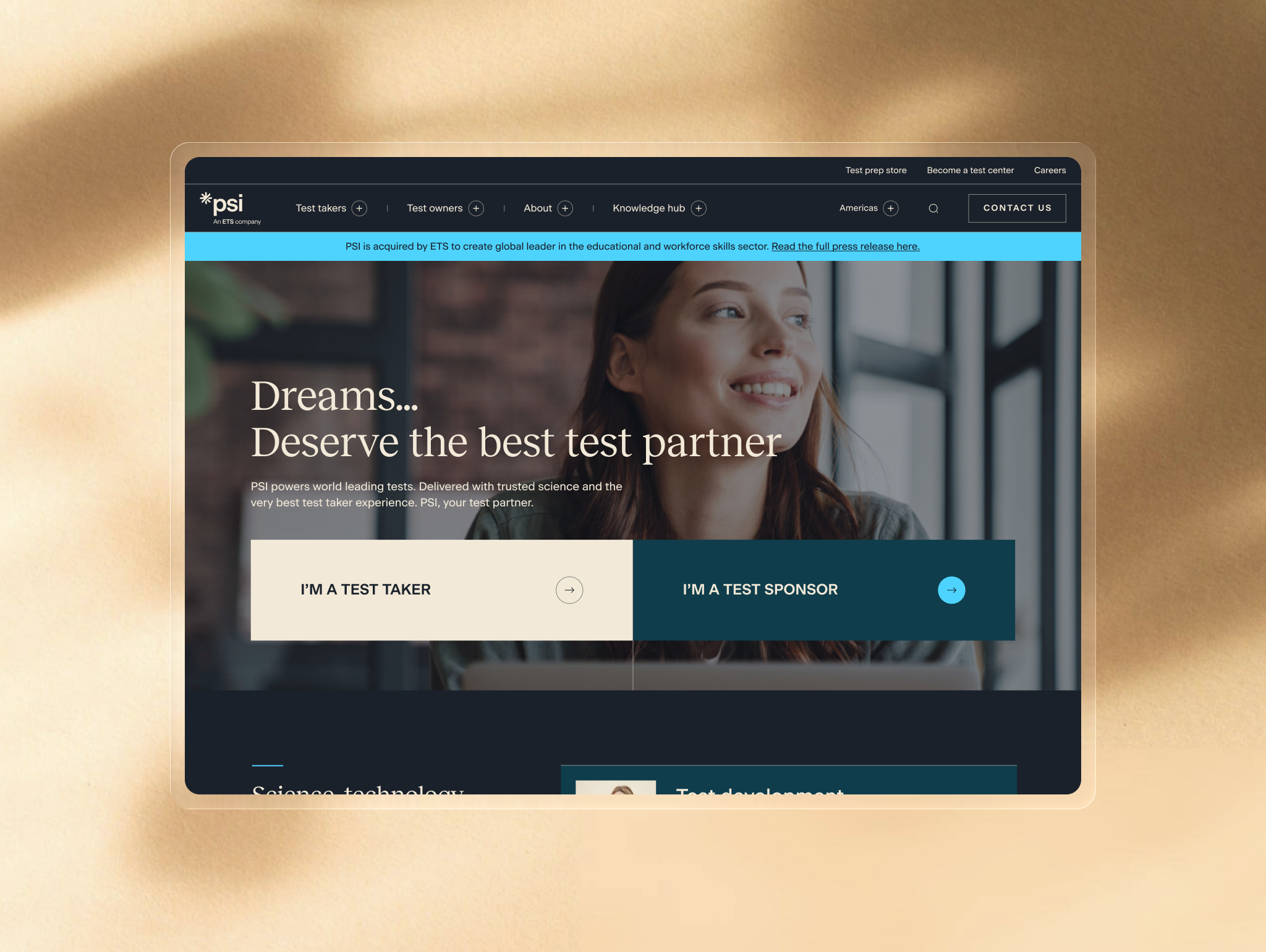 PSI Exams Home Screen