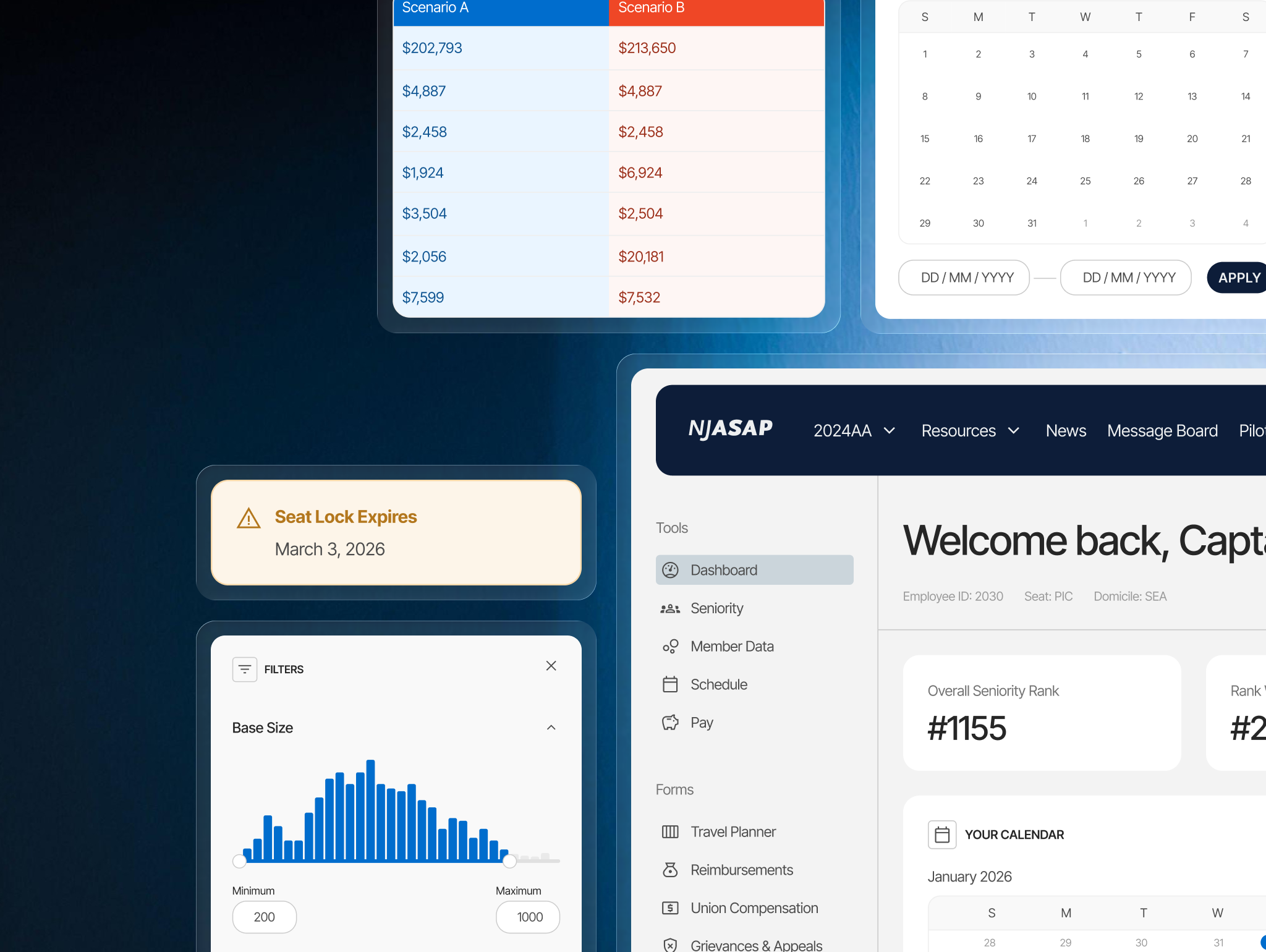 Pilot Tools Dashboard Screens